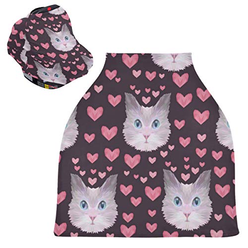 かわいいピンクの猫キティハートベビーカーシートカバーキャノピー伸縮性看護カバー幼児用母乳の男の子の女の子のための通気性防風冬のスカーフ