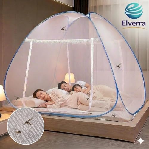 Image of Premium Mosquito Net for King Size Double Bed (6X 6 Feet), Easy Foldable Machardani with Corrosion Resistant PVC Coated Steel Frame, 30GSM 50 Denier Mesh (White)