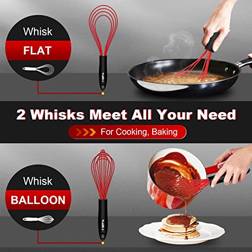 Silicone Whisk Set, Walfos 11'' Flat Whisk And 10'' Balloon Whisk For Blending Beating Stirring And Kitchen Cooking #TOP1