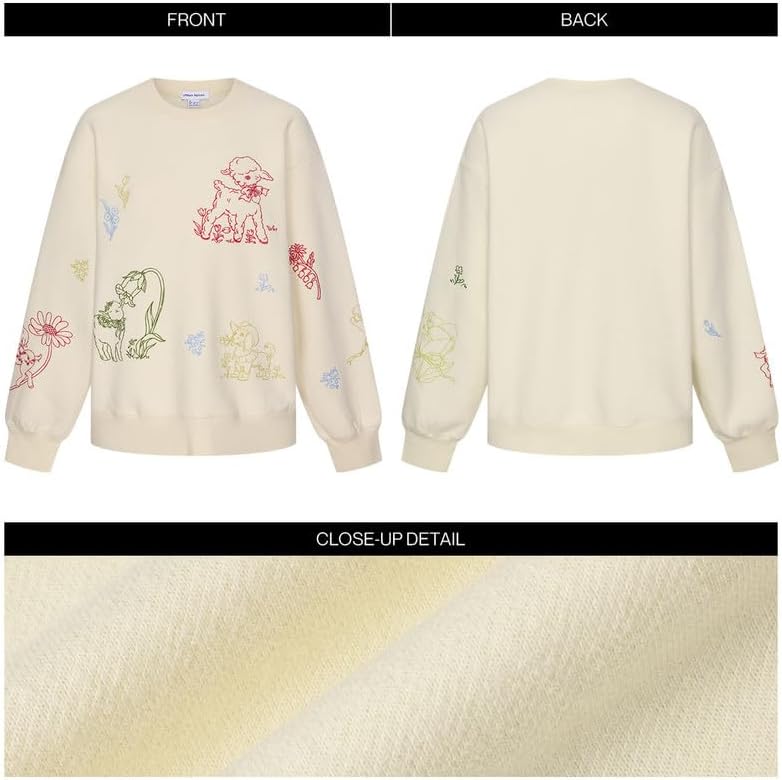 URBAN REVIVO Women's Spring Retro Loose Fit Sweatshirt Multi Pattern Embroidered - Image 7