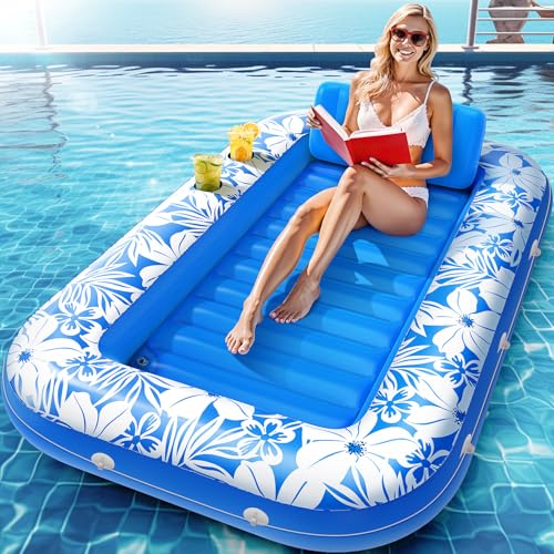 SplashNSpray Pool Floats Adult Inflatable Pool Float,70' x 46' Tanning Pool Sunbathing Lounger Floaties with Headrest & Cup Holder