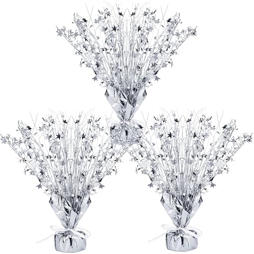Image of Crowye 3 Pieces Metallic Foil Spray Centerpiece Birthday Table Decoration Star Burst Centerpieces Graduation Table Decor for Birthday 2026 Party Holiday(Silver)