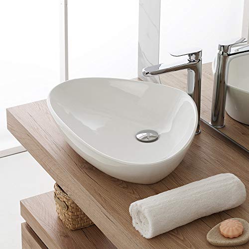 Inbagno Lavandino da Appoggio in Ceramica Bianco, 59 x 39 x h.13, Finitura Lucida designa Goccia