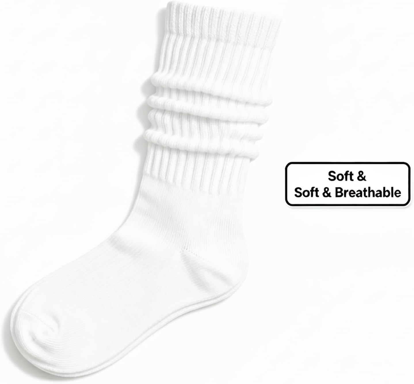 3 Pairs Cotton-Rich Slouch Socks for Women & Men | Thick 90s Vintage Scrunch Crew Socks - Image 8