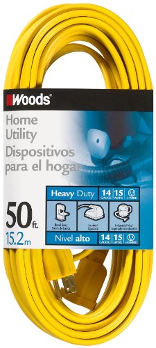 Woods 0835 SPT-3 14/3 Flat Utility Extension Cord, Yellow, 50-Feet