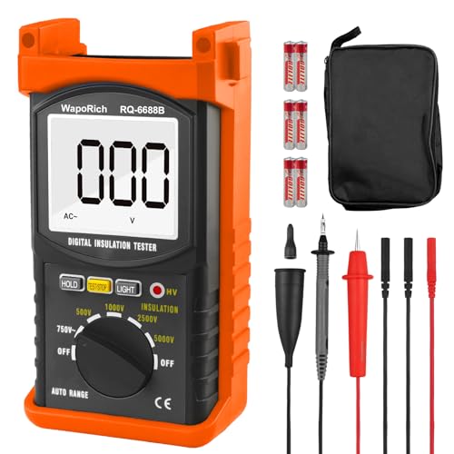 WapoRich 絶縁抵抗計 200GΩ メガー 高電圧テスター DC/AC 電圧計 500V/1000V/2500V/5000V デジタルメガオームメーター