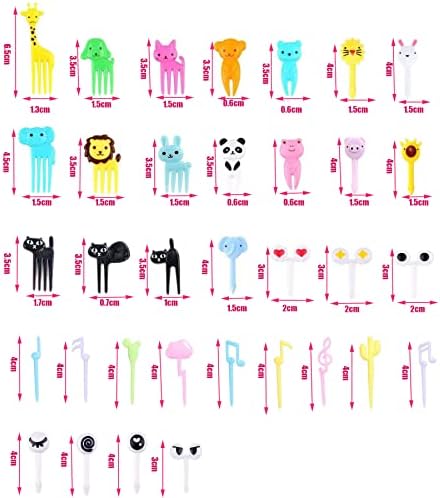 55 Pcs Plastic Fruit Fork with Animal Decor, Cute Food Picks for Cake Dessert Fruit-Platter, Reusable Mini Toothpick Bento Box Party Supply Lunch Accessories (Random Style)