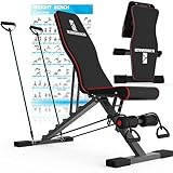 KINGMAZI Adjustable Weight Bench, Exercise Workout Bench for Full Body Workout- Multi-Purpose Foldable Bench, Folding Dumbbells Bench with Resistance Band Set