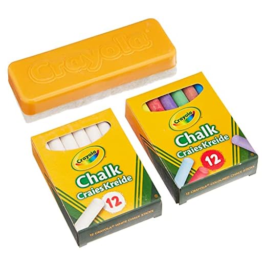 CRAYOLA – 24 Weiße und Farbige Kreide-Set für Tafel mit Schwamm, für Schule und Zuhause, 98268
