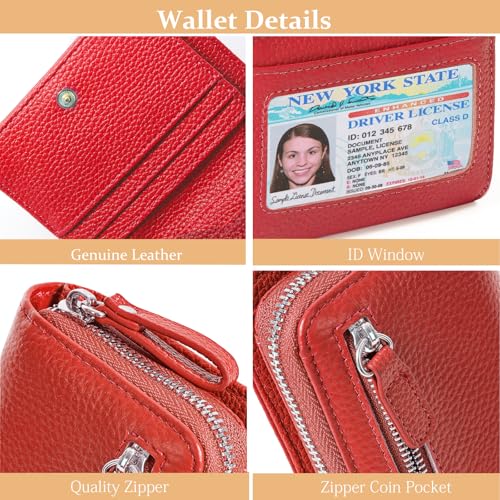 Image of Genuine Wallet Women RFID Blocking Card Holder, Small Leather Womens Wallet with Zipper ID Window Coin Pocket