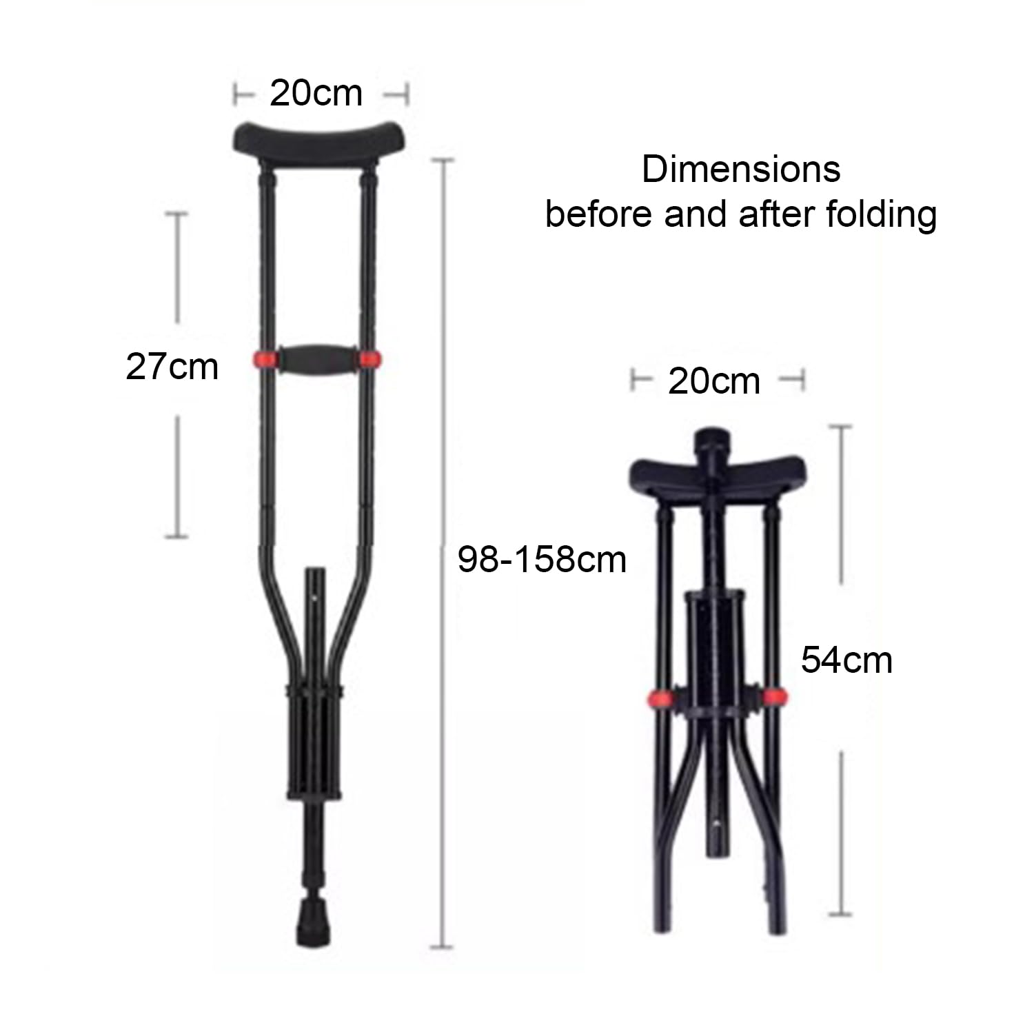 Axila Muletas,Bastón Universal De Aluminio,Ayuda para Caminar con Bastón,con Almohadilla Suave para La Mano,Ajustable De 98 a 158 Cm,Ligero,Apto para Personas con Movilidad Reducida(1 Par Negro)