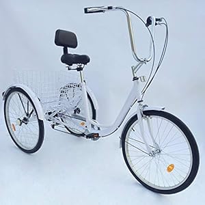 24 inch volwassen driewieler met 3 wielen – Cruiser fietsen trike met mand 6 versnellingen, 3-wiel volwassen trike fiets…