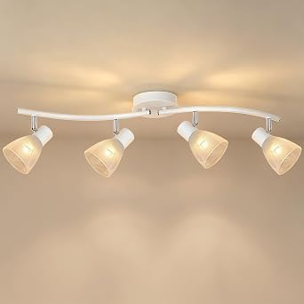 4 Way Spotlights Ceiling Lights White Kitchen Light Ceilings E14 Rotable Ceiling Spotlights for Kitchen Bedroom Living Room Hallway Lounge No Bulbs [Energy Class F]