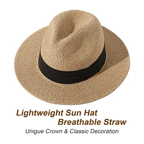Lanzom Summer Beach Sun Hats For Men Foldable Floppy Travel Packable Staw Hat, Wide Brim Hat(Mixed Khaki, Medium Size:fit For 22.5"-23") #TOP4