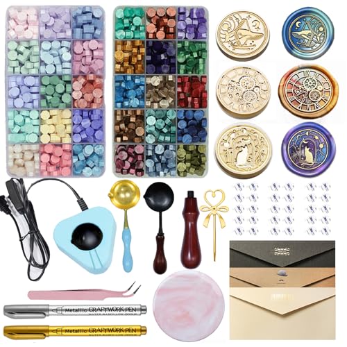 シーリングスタンプ 電気仕様 シーリングワックス用の電気炉オーブンを装備 シーリングワックス スプーン 剥せる シーリングスタンプ 30色 DIY シーリングスタンプ 初心者セット 招待状 ギフト レターヘッド 装飾 説明書付き(30色, m)
