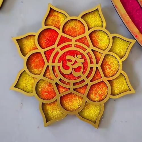 Image of TOTA Rangoli Stencils - 6x6 inch Set of 4 MDF Rangoli Colour Stencils | Reusable 3D Rangoli Mats for Diwali Home Decoration Navratri Pongal Onam Chhat Puja