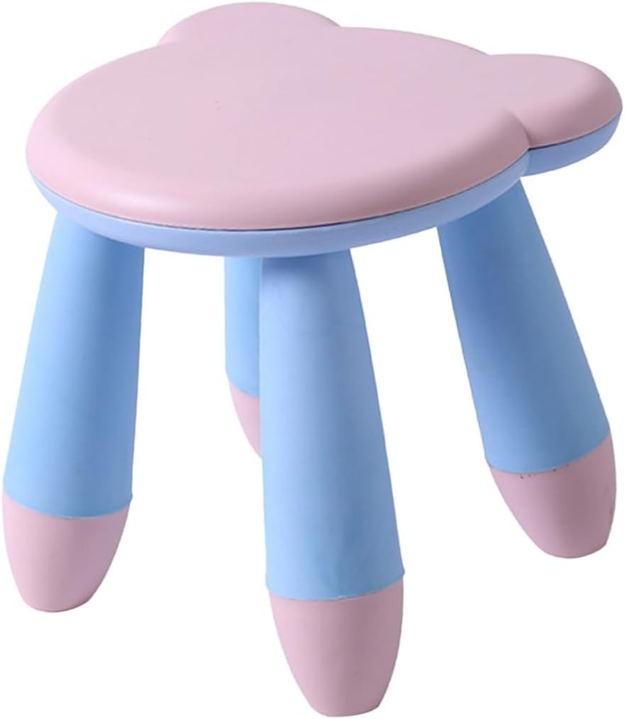 Thickened Anti-Slip Plastic Cartoon Bear Stool for Home and Kindergarten Use, Cute Pink Footstool