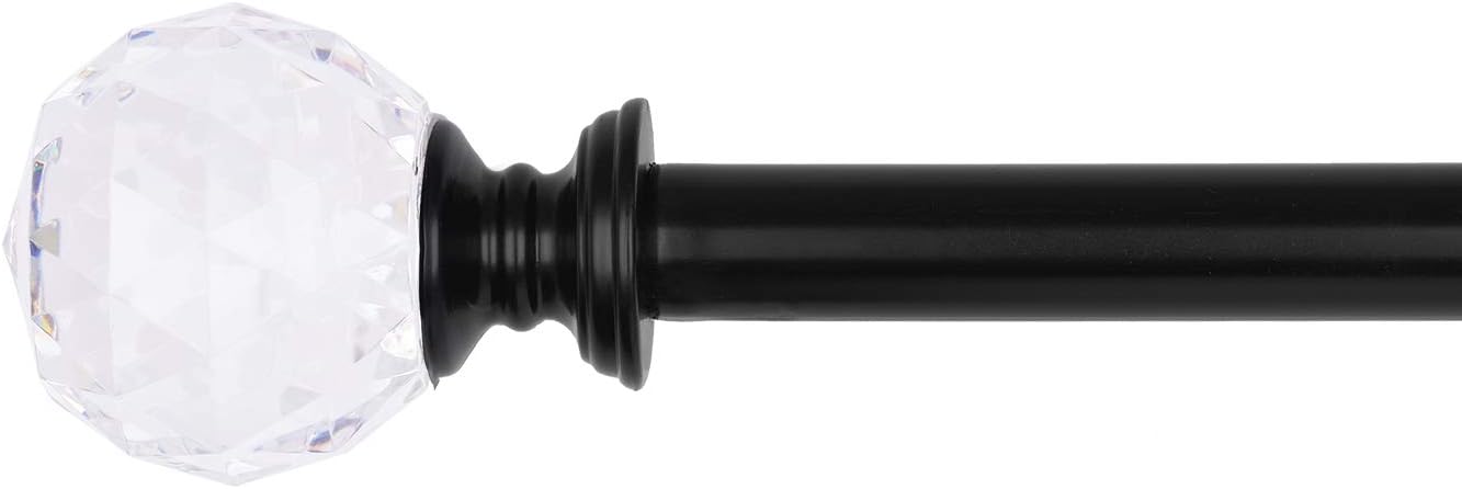 Acrylic Ball Finials Curtain Rod Set?5/8\" Treatment Single Curtain Rod?66 to 120 Inch?Black Black 66-120\"