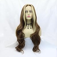 Vista 7 de xiweiya Peluca larga y rizada negra natural ondulada 1b# negro sintético con encaje frontal, resistente al calor, peluca de línea capilar natural