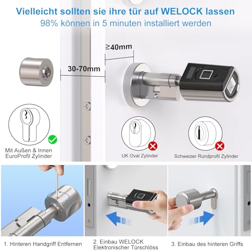 WELOCK SECBN51 Fingerabdruck Elektronisches Türschloss für 30-70mm Tür