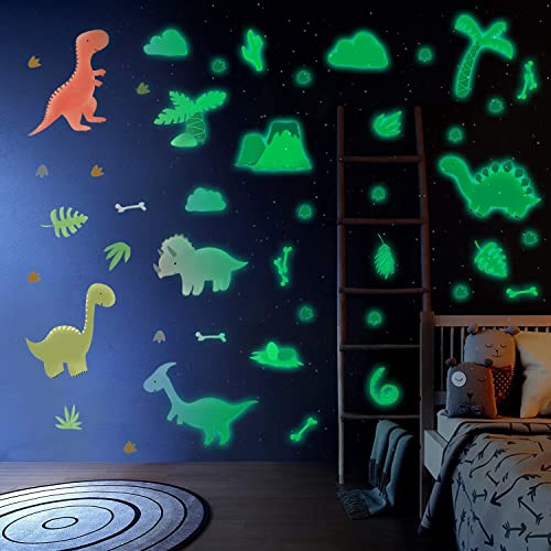 TOARTI 50 Stück Dinosaurier Wandsticker Kinder,Wandtattoo Kinderzimmer,Cartoon Tier Leuchtend Wandaufkleber,DIY Dino Leuchtsticker für Junge Schlafzimmer,Dino Wanddeko Babyzimmer Spielzimmer Geschenke Cover