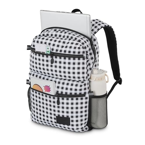 Image of High Sierra Everclass Backpack - Travel or Work Laptop Bookbag with 360 Reflectivity, Dual Water Bottle Pockets & Fits Laptops Up To 15.6 inch, One Size, GINGHAM /BLACK
