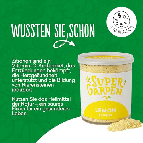 Super Garden Gefriergetrocknetes Zitronenpulver aus 100% Naturfrüchten - Zuckerfreies Fruchtpulver für Smoothies, Desserts & Getränke - Vitamin-reiches Gewürz für Müsli & Joghurt - 80g