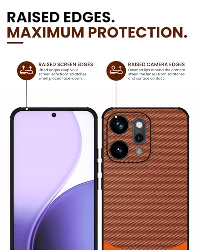 Image of Kapa MatrixWoven Grip Back Cover for Oppo Reno 14 Pro 5G | Woven Fabric & Leather Hybrid Camera Protection, Shockproof Slim Bumper Case (Brown Orange)