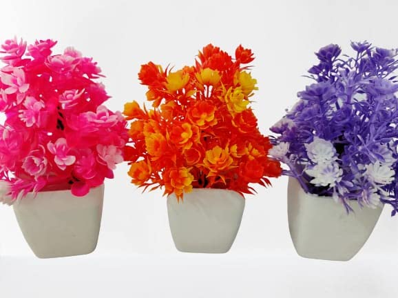 NMAB ARTESANIA 3 Artificial Flowers/Plant with Plastic Pot for Home, Garden, Office, Balcony, Indoor, and Outdoor Décor-Set of 3(P148)