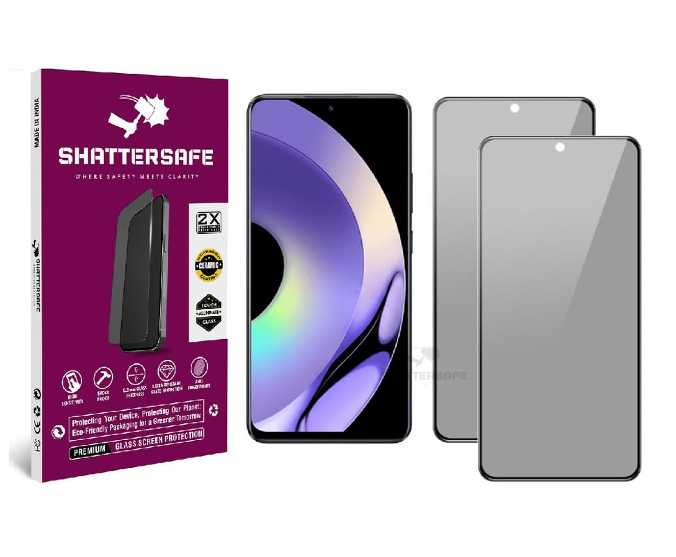 Image of Anti-Spy Privacy Tempered Glass Compatible For Realme 10 Pro 5G [Pack of 2]. 9H Hardness, Anti-Scratch, Edge-to-Edge Protection With Easy Installation Kit & Case Friendly Fit.