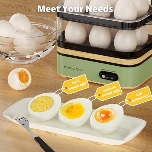 Image of Evoloop Rapid Egg Cooker Electric 12 Eggs Capacity, Soft, Medium, Hard Boiled, Poached, Omelet Maker Egg Poacher & Vegetable Steamer, BPA Free Tray（Green）