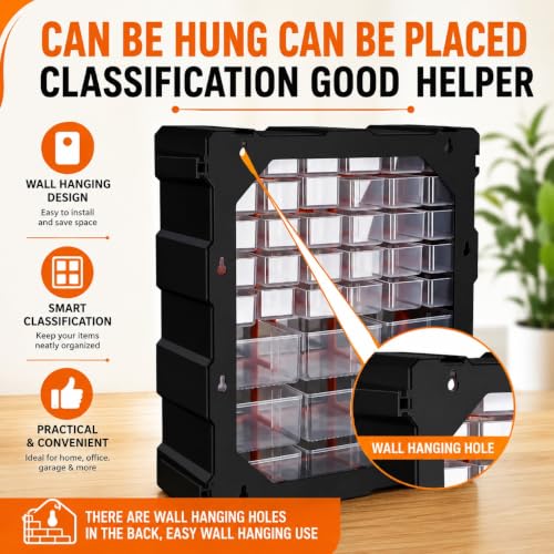 Image of Hukimoyo 39 Bins Tool Storage Organiser Bin Wall Hanging Accessories Set Bo, Tool Holder Set With Multiple Drawers For Small Parts Storage For Screws, Bolts Nuts(37 x 48 x 18cm)
