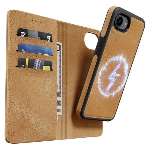 Coque iPhone 17e/16e en cuir PU marron amovible et magnétique