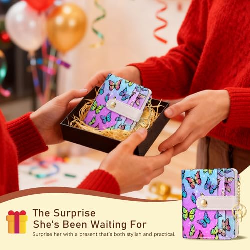 Image of Jogjam Rfid Women Wallet, Small Slim Thin Credit Card Wallet, PU Leather Bifold Cash Zipper Coin Pocket ID Window, for Female Ladies Teen Girls Girly Gifts, Butterfly, Modern