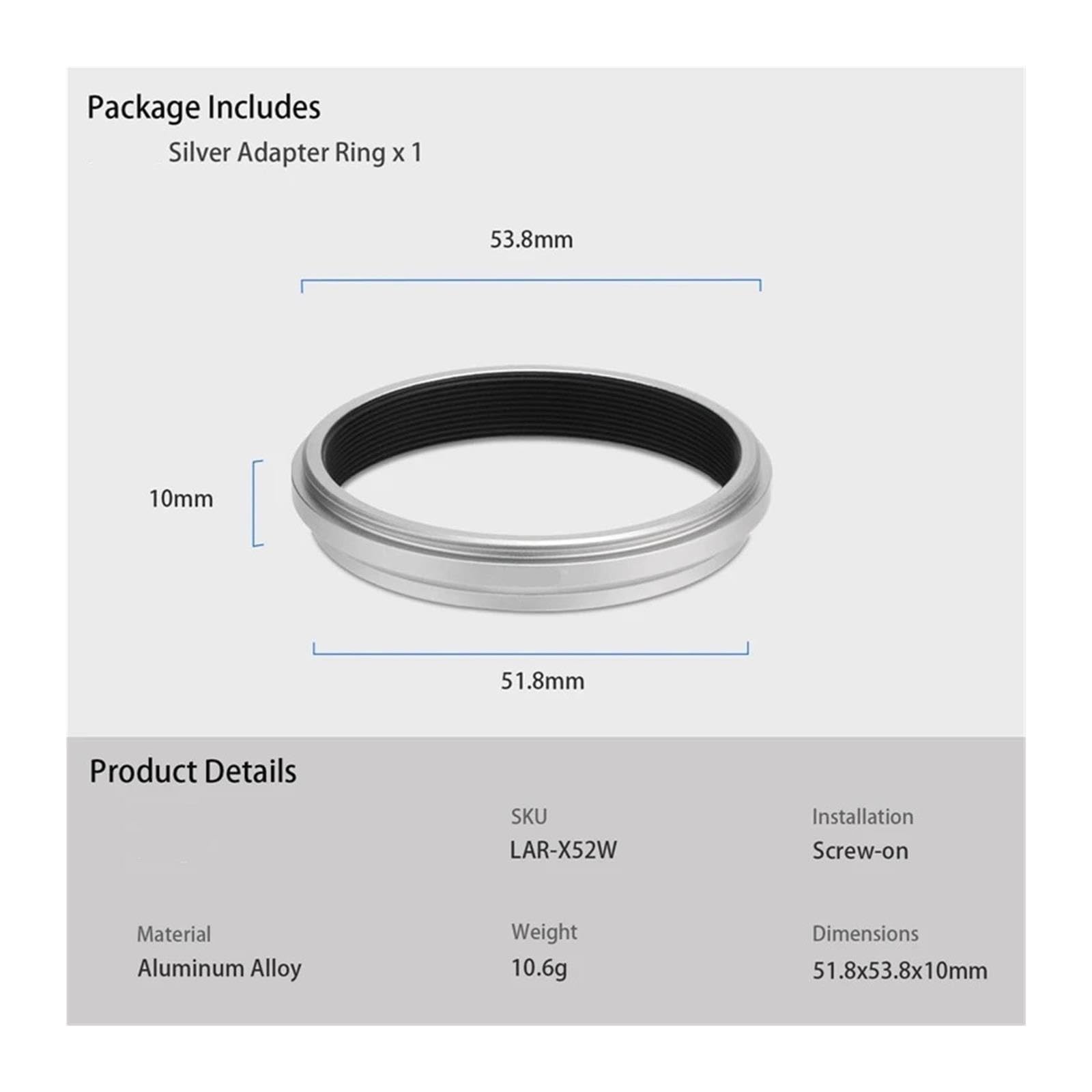 Anello adattatore filtro obiettivo compatibile for Fujifilm X100VI X100V 49mm UV CPL ND AR-X100(Silver Adapter Ring)
