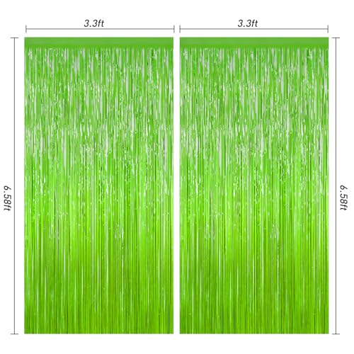 Image of Grass Green Foil Fringe Curtain Backdrop, 2Pack Metallic Tinsel Fringe Curtain Streamers Photo Backdrop for St Patricks Day Football Decorations, Birthday Christmas Tropical Party Decor Door Streamers