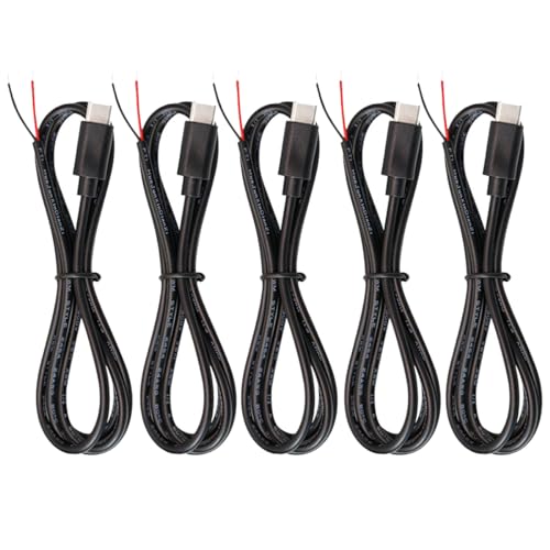 Jienk 5Pcs 3.2FT 22AWG 3A 5V USB Type-C 2 Core Pigtail Cable
