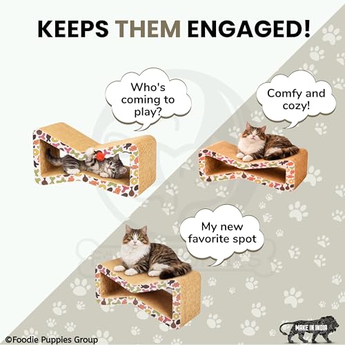 Image of Foodie Puppies 2-in-1 Reversible Cat Scratcher Pad with Catnip for Cats & Kittens - (Bow Scratcher 53 x 22 x 30 cm) | Durable Corrugated Cardboard Cat Scratching Pad Furniture Protection, Play & Rest