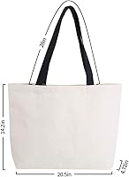 Vista 2 de Azuca Bolsas de lona reutilizables para comestibles con bolsillo interior, grandes compras en la playa, resistentes, 12 onzas, multiusos, natural