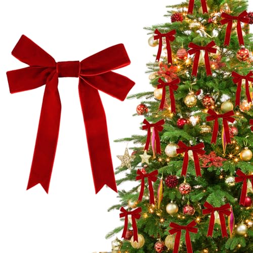24 Stück Rote Samt Weihnachtsbaum Schleifen, 25 mm Weiche Luxuriöse...