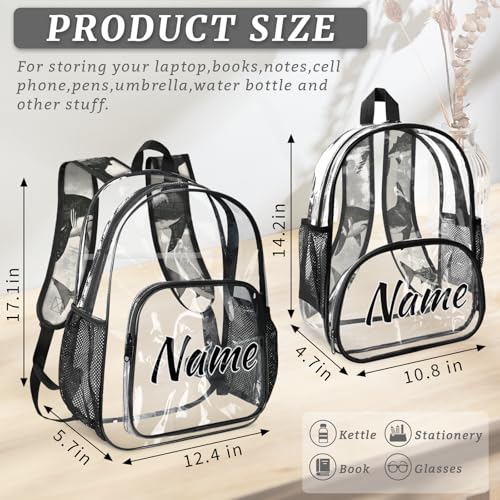 Personalized Gery Shark Clear Large Backpack for Stadium Events Custom Transparent Backpacks PVC Plastic See Through Clear Bag for Concerts Work Ocean Animal Fish3
