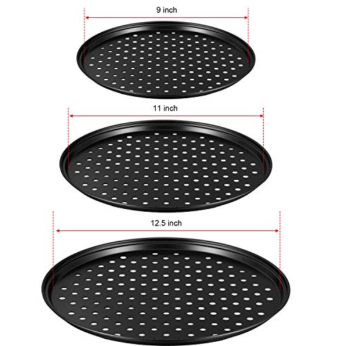 3 Pieces Pizza Crisper Pan Carbon Steel Pizza Pan Non-Stick Round Pizza Tray With Holes For Home Restaurant Hotel Use, 9 Inch /11 Inch/12.5 Inch (Black) #TOP1