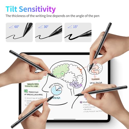 Stylus Pen for iPad, Fast Charging Pencil for Apple iPad with Palm Rejection, Tilt Sensitivity, Work for iPad Air 3/4/5/M2, iPad Mini 5/6, iPad 6-10, iPad Pro 11\"/12.9\"/M4, Black