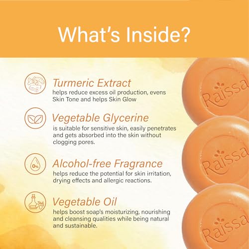 Image of Raissa Haldi Chandan Glow Soap 85g (Pack of 12) | With Turmeric & Sandalwood for Bright, Glowing Skin | Herbal Bathing Bar for Daily Use | Soothes & Nourishes | Alcohol-Free | No Harsh Chemicals | For Men & Women
