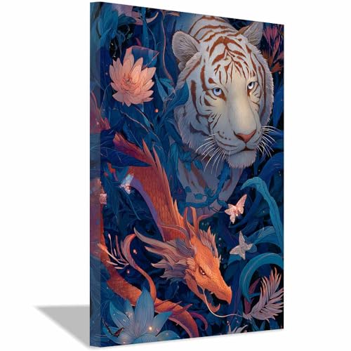 Affiches de tigre et dragon d'animaux sauvages art mural moderne encadré 70x100cm premium