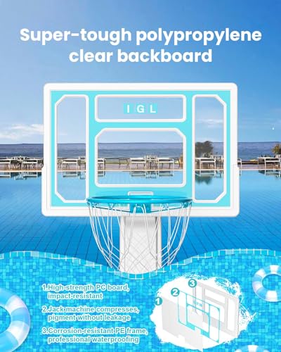 Image of IGL Pool Basketball Hoop Outdoor, Outdoor Poolside Basketball Hoop, Base & Stand Double Water Storage with 2 Ball & Inflator, Stainless Steel Basketball Rim, Fixed Height