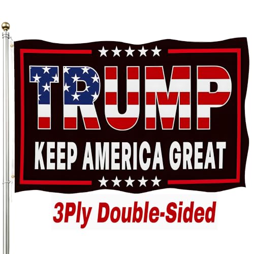 Trump Flag 3x5 Ft Double-Sided Fade Resistant & Reinforced Brass Grommets Patriotic American Flags Keep America Great Flags for Outdoor Yard Garden Decorations House Banner (Black)