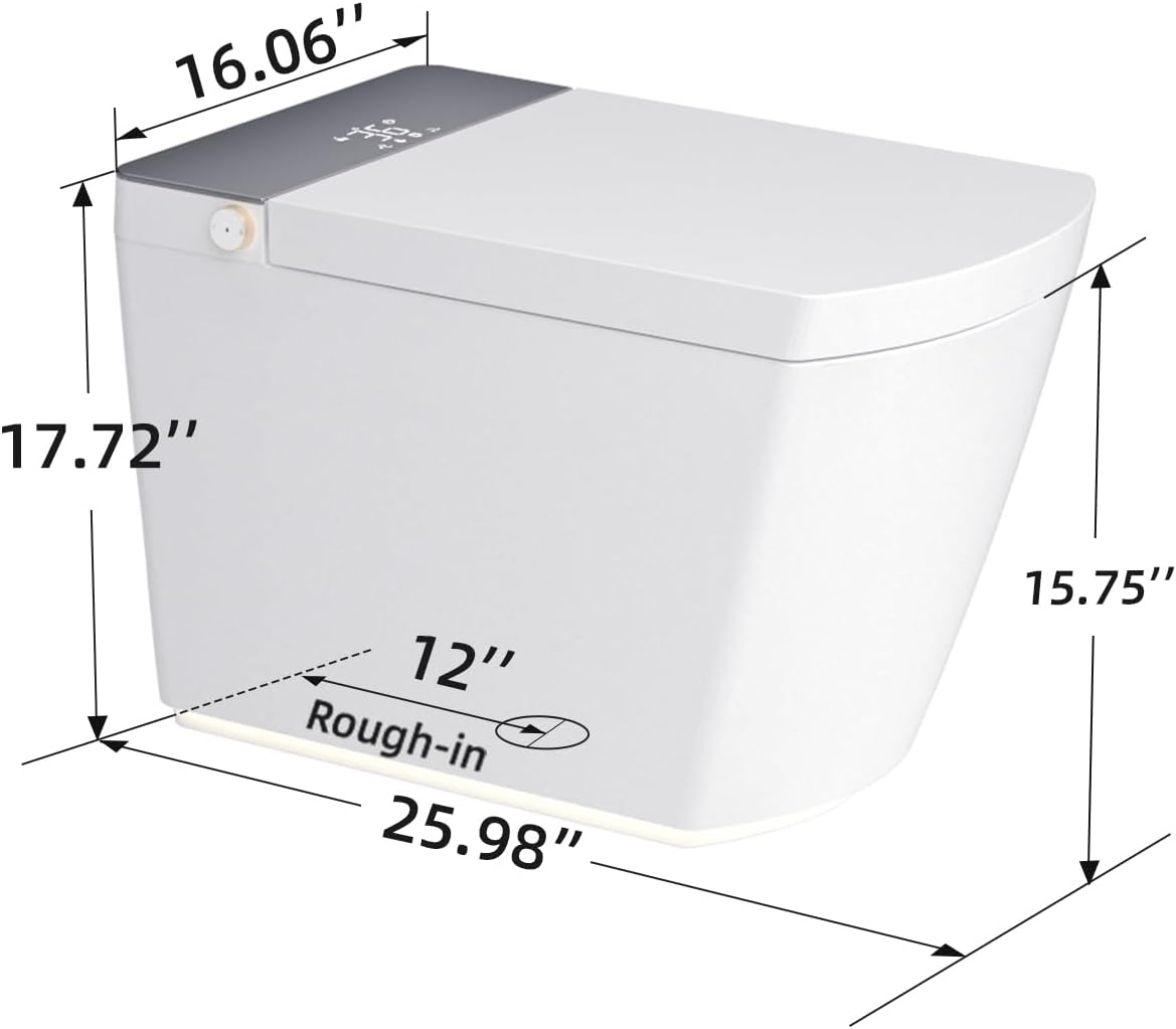 Smart Toilet Bidet with Auto Open Close,Foam Dispenser, Aromatherapy Cleaning,ADA Comfort Height, Auto Flush,Heated Seat,High Speed Drying,One Piece Elongated Toilet with Tank Built in ST120