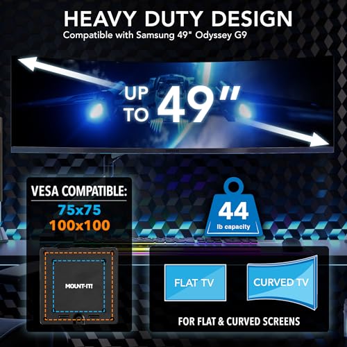 Image of Mount-It! Heavy-Duty Ultrawide Monitor Arm up to 49 inch / 44 lb for Samsung Odyssey G9, 75x75 and 100x100 VESA Desk Mount for Widescreen Curved Monitors, Gas Spring, RGB Lights, Clamp and Grommet
