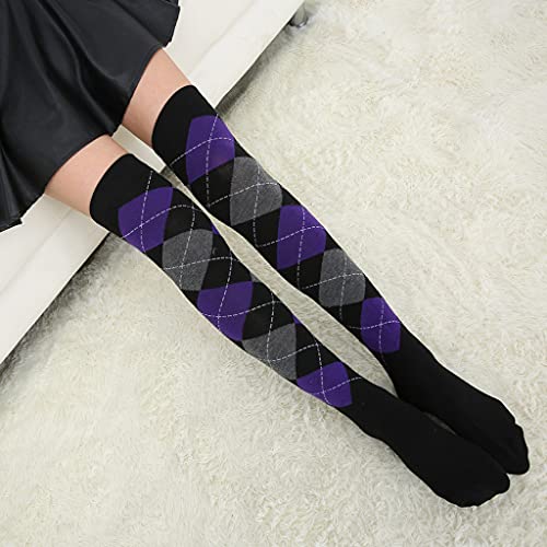 Socks,Women Girls Student Thigh High Socks European College Style Vintage Colorful Argyle Pattern Over Knee Stockings4